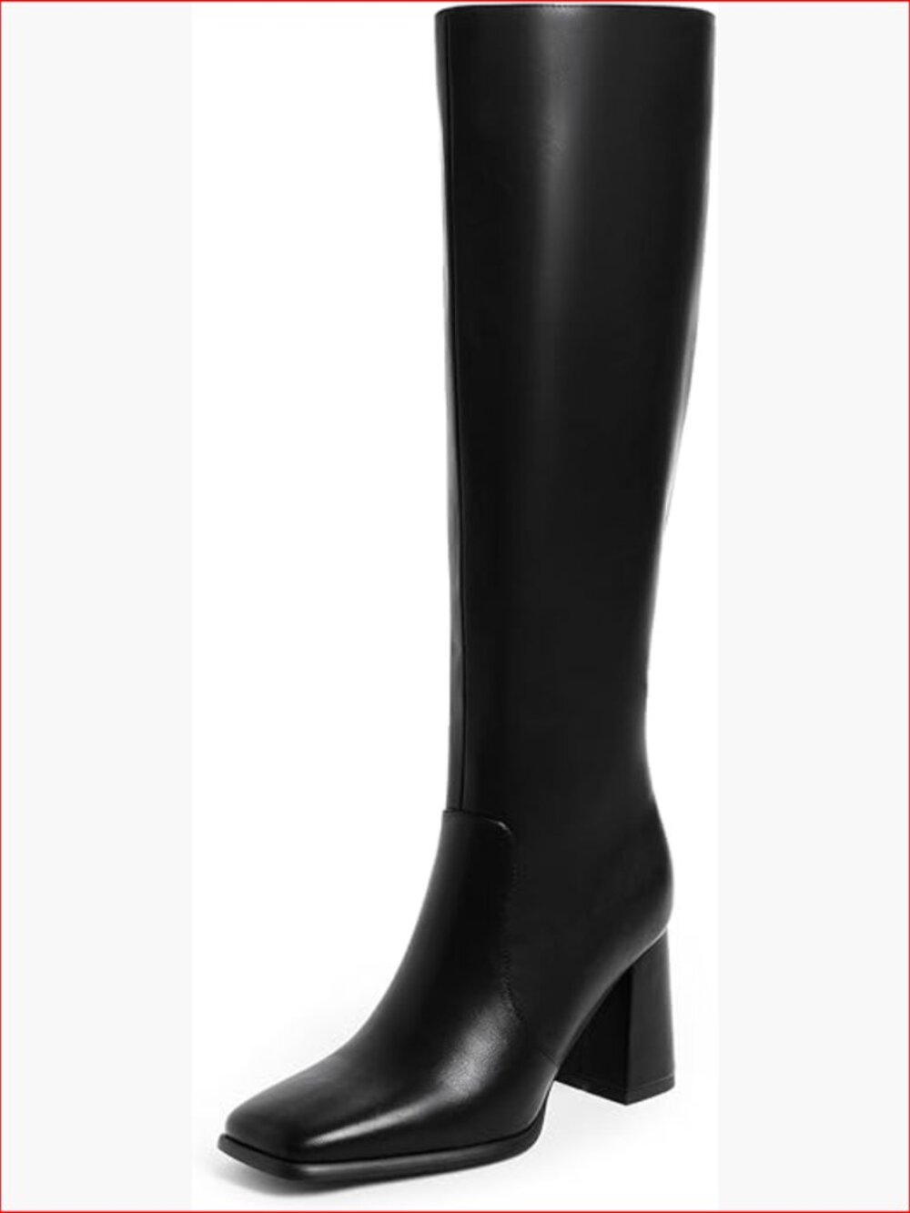 Knee High Boots with Chunky Heel Square Toe Faux Leather Side Zipper
